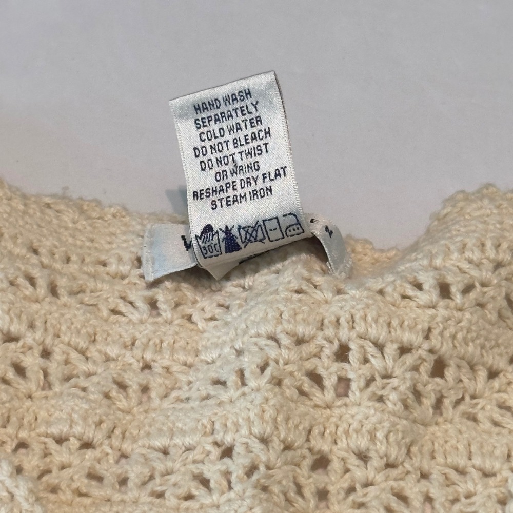 Van Heusen Cream Crochet Knit Cardigan Short Sleeve Ramie Cotton XL - Picture 4 of 7